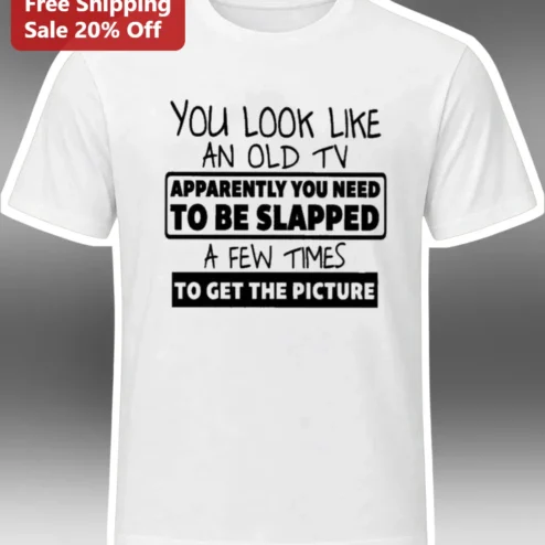 You Look Like An Old TV Apparently You Need To Be Slapped A Few Times To Get The Picture Funny Sarcastic Graphic Tee