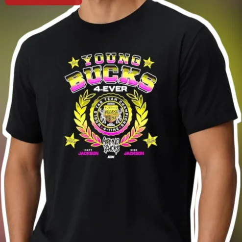 Young Bucks 4-Ever World Tag Team Champions AEW Wrestling Merch Graphic Tee