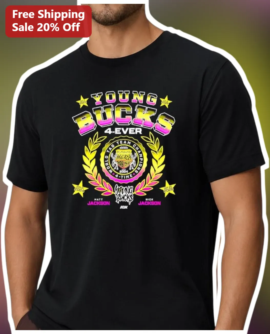 Young Bucks 4-Ever World Tag Team Champions AEW Wrestling Merch Graphic Tee