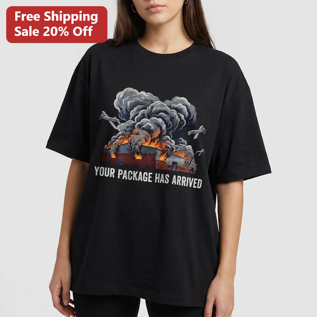 Your Package Has Arrived Tee Dark Humor Delivery Meme Graphic Shirt Gift for Edgy Satirical Style Fans