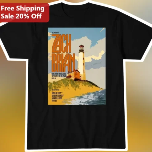 Zach Bryan Live at the Woodlands Vintage Concert Poster Graphic Tee for Country Music Fans