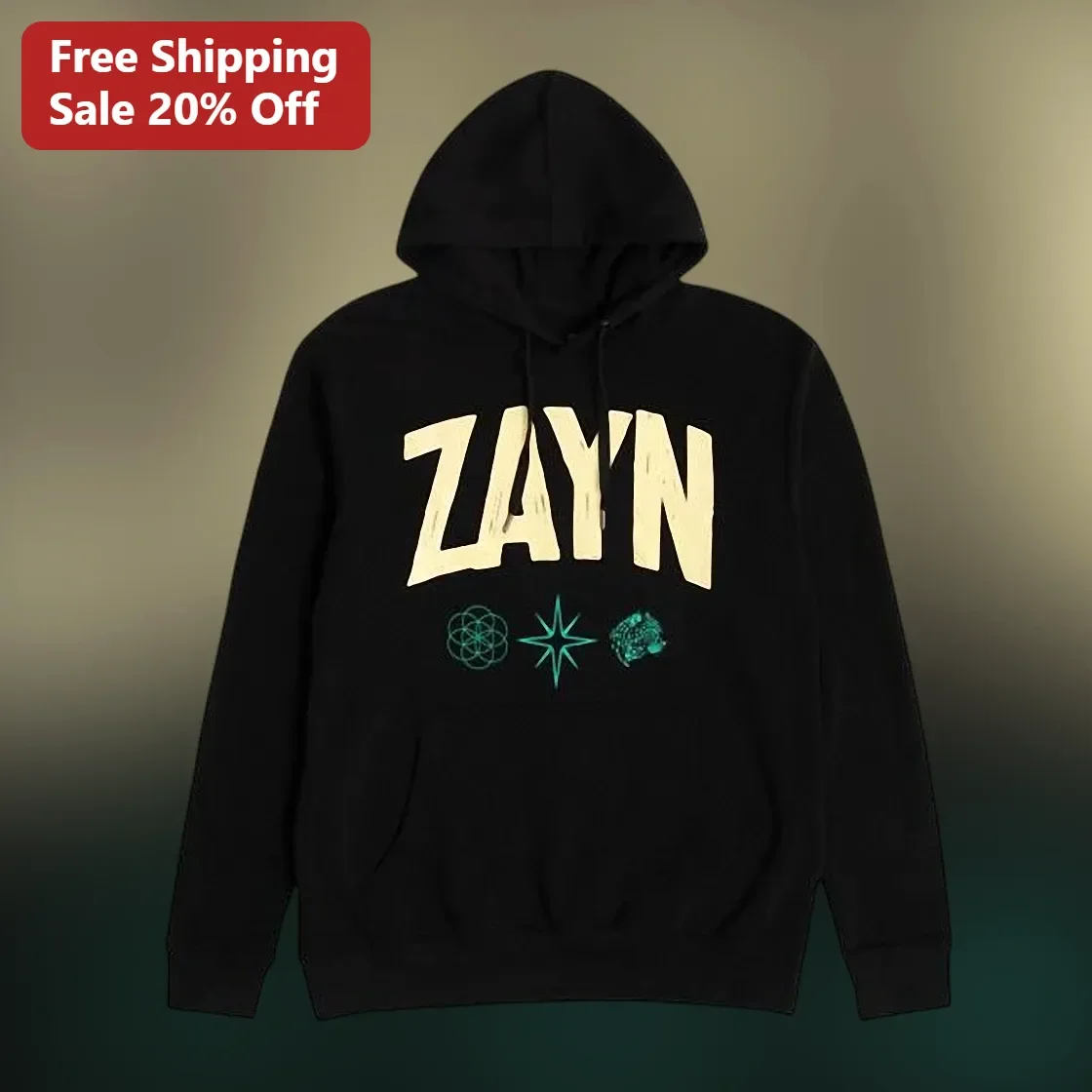 Zayn Malik Hoodie Black Distressed Typography Geometric Symbols Fan Merch Pullover