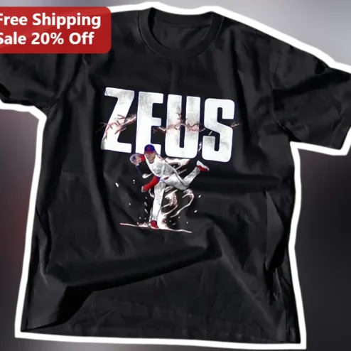 ZEUS Tee Baseball Pitcher Lightning Bolt Graphic Shirt for Men