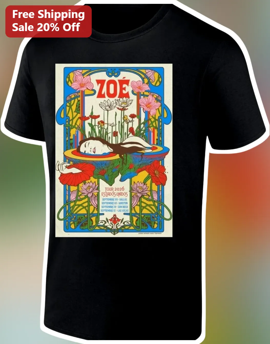 Zoe Tour 2026 Estados Unidos Graphic Tee Psychedelic Art Nouveau Concert Merch