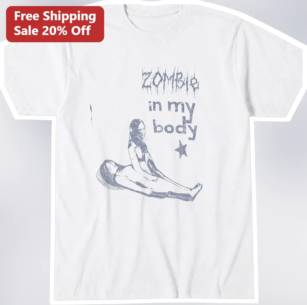 Zombie In My Body Tee Vintage Distressed Yoga Humor Graphic T-Shirt For Women