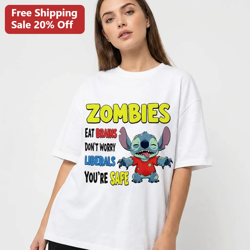 Zombies Eat Brains Don't Worry Liberals You're Safe Stitch Zombie Parody Tee, Funny Political Halloween Gift