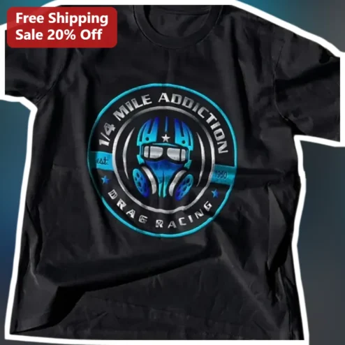 1/4 Mile Addiction Drag Racing Tee Quarter Mile Helmet Graphic Shirt for Gearheads