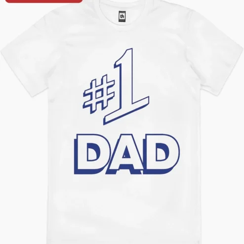 #1 Dad Tee Number One Father's Day Gift Shirt for New Dads on a hanger, ready to ship from Chicago, Illinois