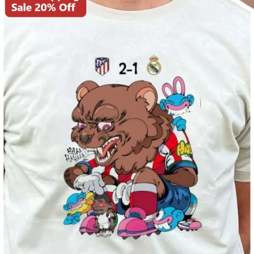 2-1 Soccer Rivalry Bear Graphic Tee for Football Fans Atletico Madrid Derby Gift