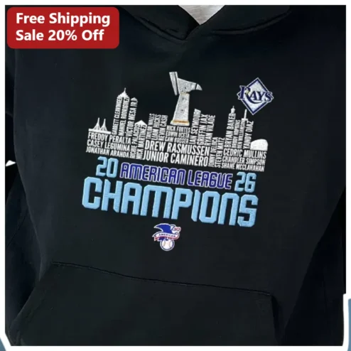 20 American League 26 Champions Hoodie Tampa Bay Rays Baseball Fan Apparel