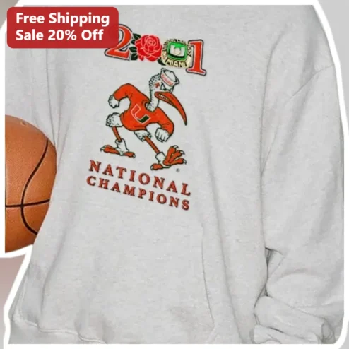 2001 National Champions Miami Hurricanes Sweatshirt Retro College Football Vintage Apparel