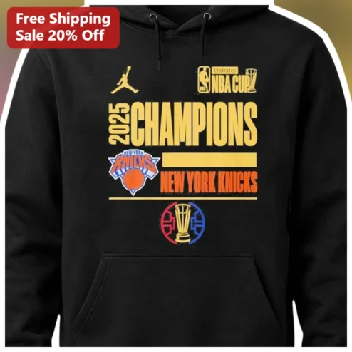 2025 Champions New York Knicks Hoodie NBA Basketball Fan Gear Black Pullover Sweatshirt