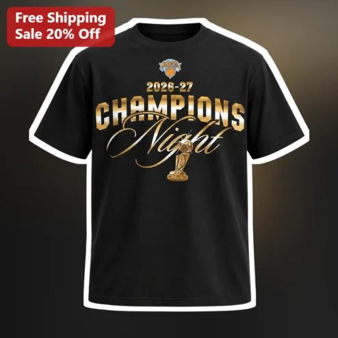 2026-27 Champions Night Tee Basketball Championship Gold Trophy Graphic Shirt