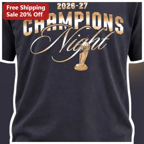 2026-27 Champions Night Tee Gold Trophy Victory Shirt for Sports Fans