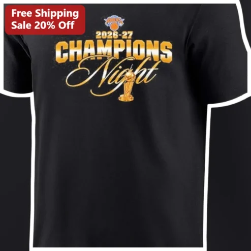 2026-27 CHAMPIONS Night Tee New York Knicks Basketball Ring Night MSG Gold Trophy Shirt
