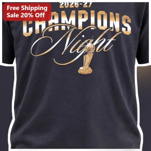 2026-27 CHAMPIONS Night Tee WNBA Basketball Championship Gold Foil Graphic Shirt