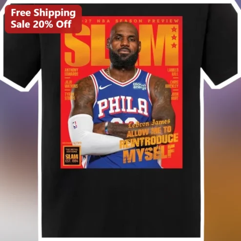 2026-27 NBA Season Preview LeBron James Tee Allow Me To Reintroduce Myself Slam Magazine Style Basketball Fan Apparel