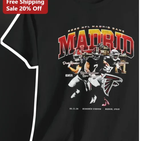 2026 NFL Madrid Game Tee Atlanta Falcons vs Cincinnati Bengals Bernabeu Stadium Fan Gear
