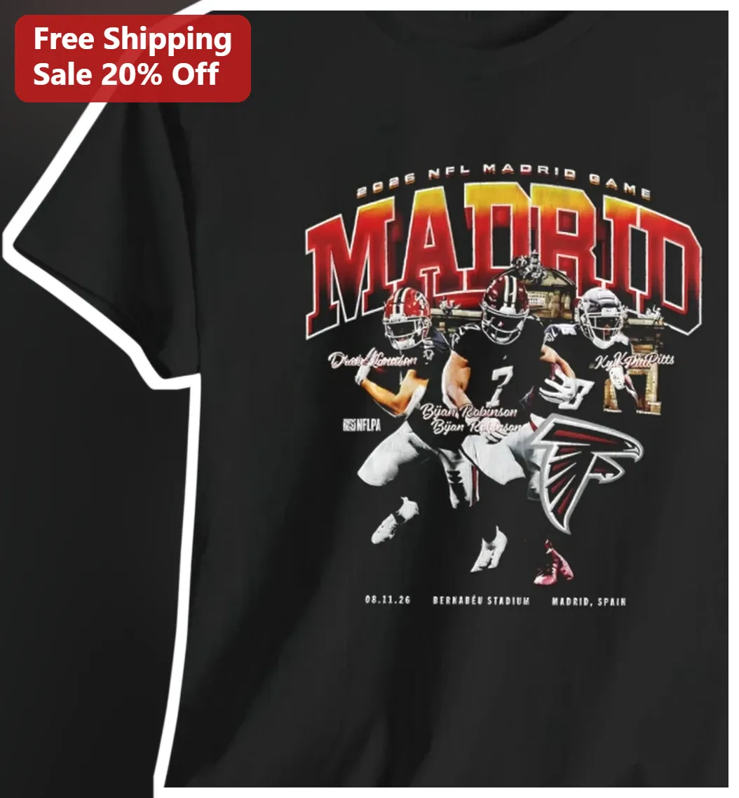 2026 NFL Madrid Game Tee Atlanta Falcons vs Cincinnati Bengals Bernabeu Stadium Fan Gear