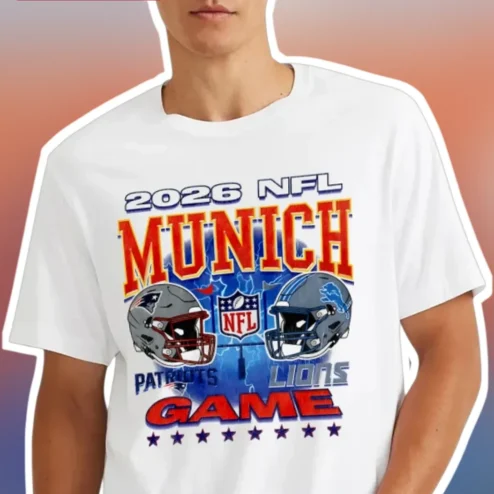 2026 NFL Munich Game Tee Patriots vs Lions Germany Football Fan Apparel