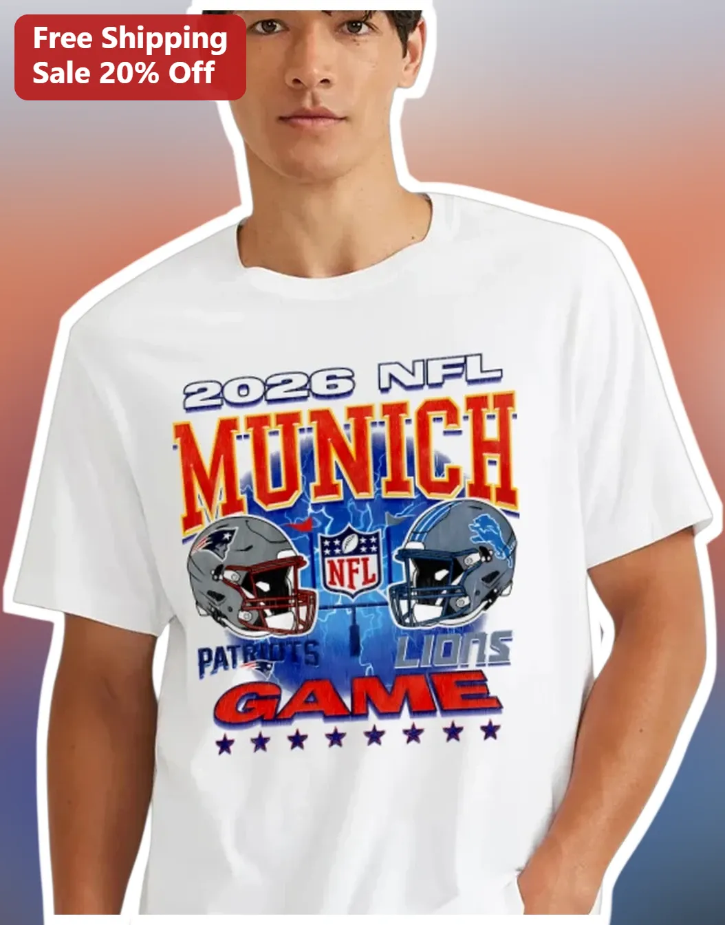 2026 NFL Munich Game Tee Patriots vs Lions Germany Football Fan Apparel