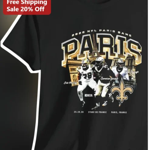 2026 NFL Paris Game Tee New Orleans Saints Stade de France Football Fan Apparel