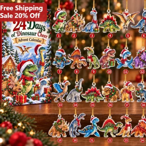 24 Days of Dinosaur Cheer Ornament Festive Dino Advent Calendar Holiday Decor for Kids