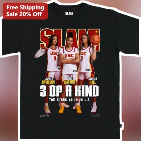 3 Of A Kind The Stars Align In L.A. USC Women's Basketball JuJu Watkins Graphic Tee available at our Chicago, Illinois warehouse