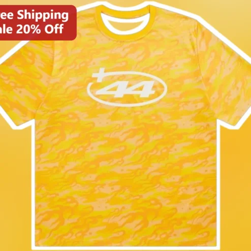 +44 UK Country Code Graphic Tee Yellow Camo Football Fan Apparel