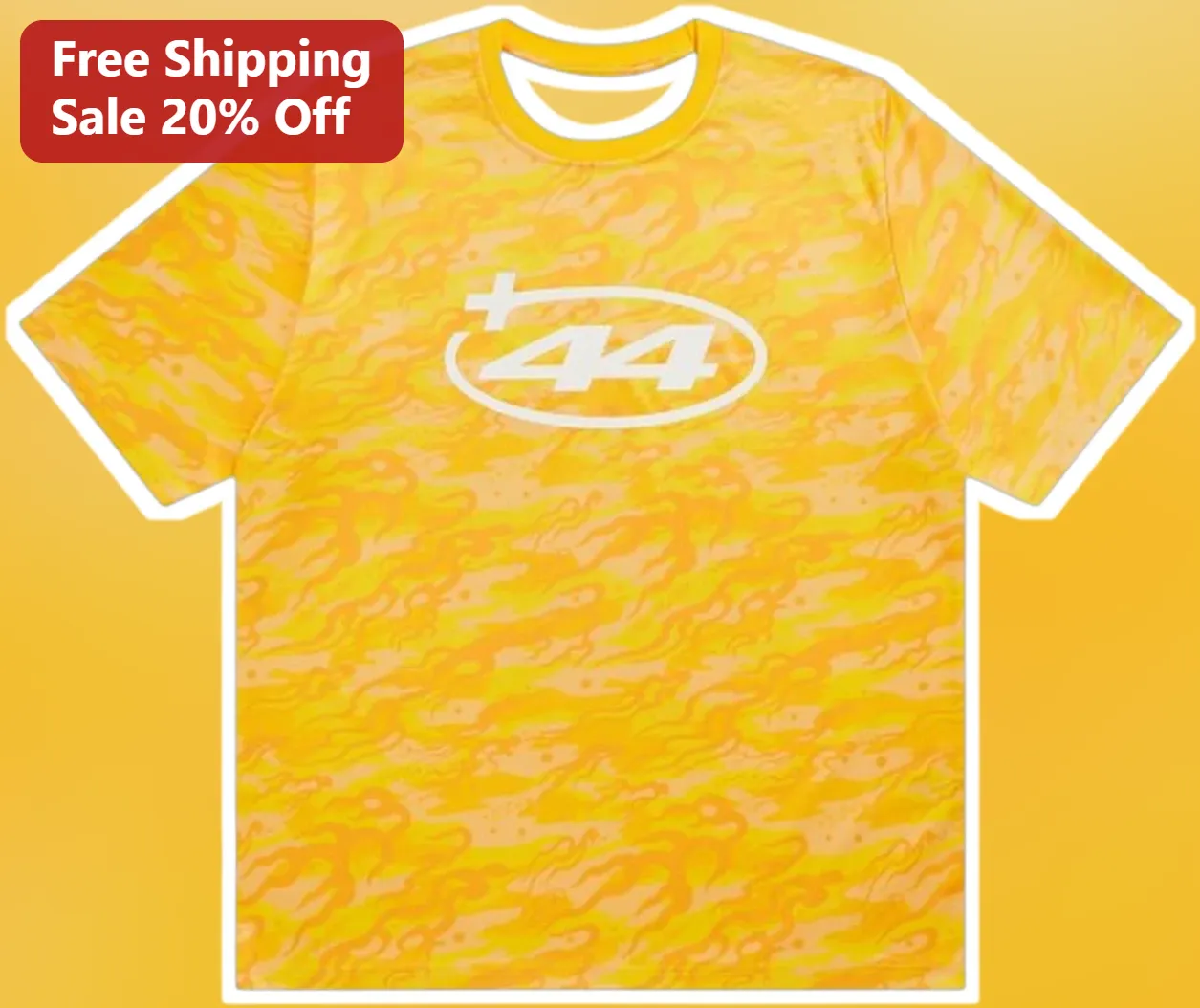 +44 UK Country Code Graphic Tee Yellow Camo Football Fan Apparel