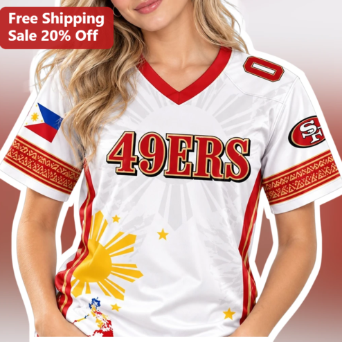49ers Jersey San Francisco Filipino American Cultural Fusion White V-Neck Fan Gear