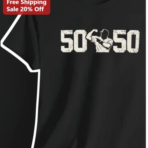 50 50 Baseball Birthday Tee Vintage Distressed Batter Silhouette Gift for Men Turning 50