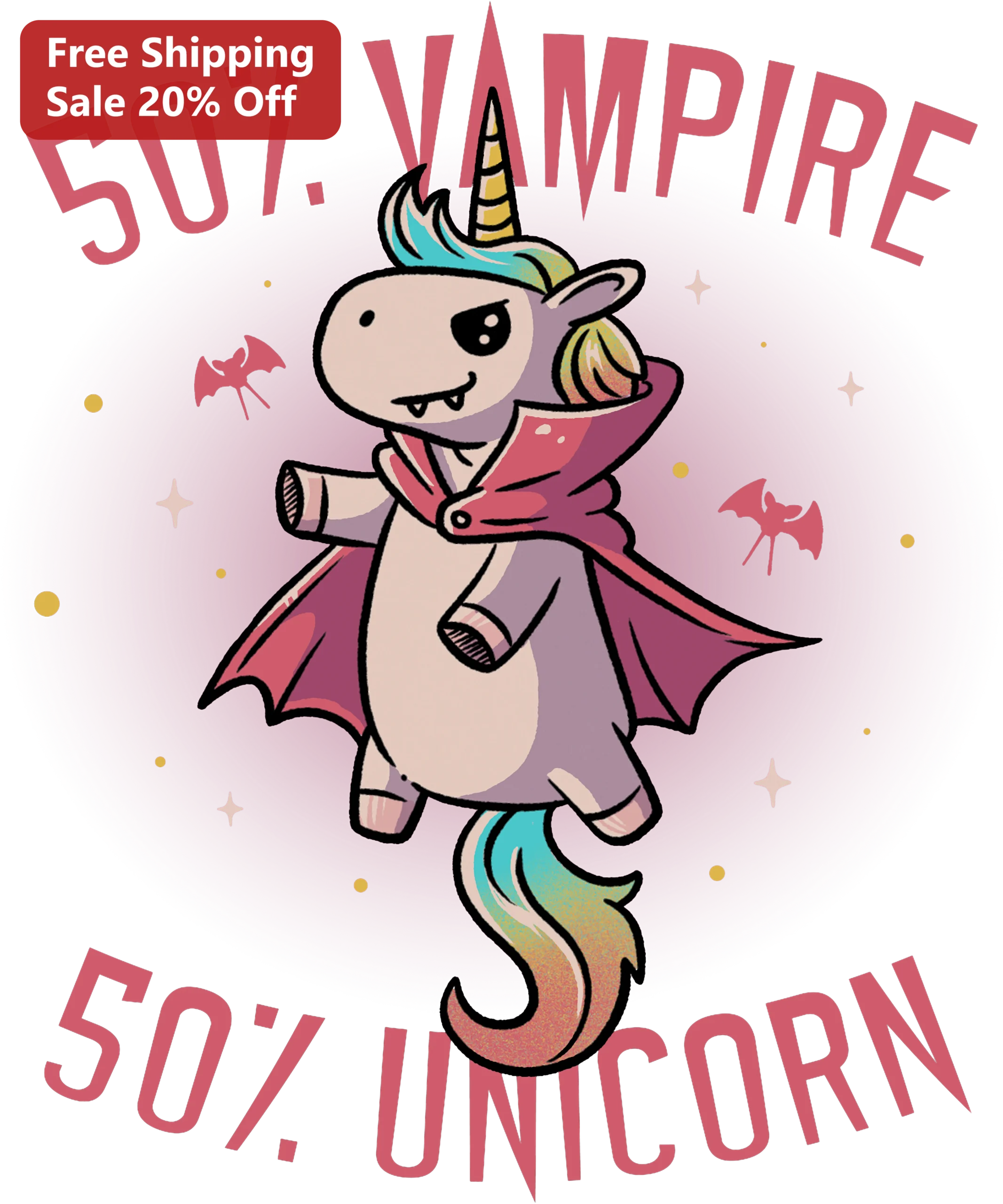 50/50 Vampire Tee Cute Unicorn Halloween Graphic Shirt Gift