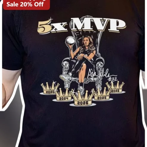 5x MVP Tee Aja Wilson WNBA Las Vegas Aces Graphic T-Shirt for Women Sports Fan Gift