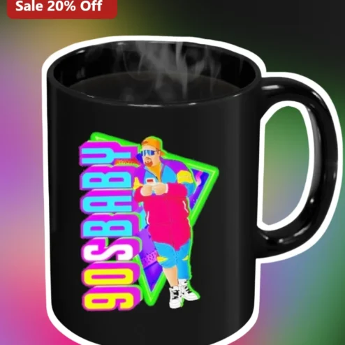 90s Baby Mug Retro Neon Vaporwave Gamer Coffee Cup Gift for Millennials Born in the 1990s