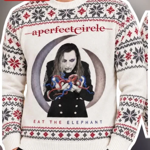 A Perfect Circle Eat The Elephant Ugly Christmas Sweater Till Lindemann Gothic Holiday Gift available at our Chicago, Illinois warehouse