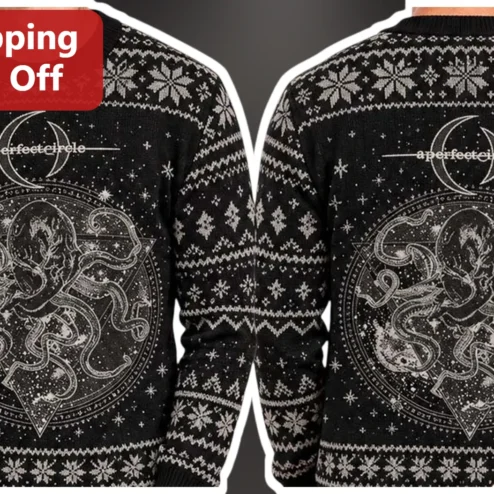 A Perfect Circle Ugly Christmas Sweater Occult Kraken Sigil Alternative Rock Band Merch Gift available at our Chicago, Illinois warehouse