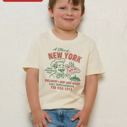 A Slice of New York Pizza Delivery Day and Night Kids Tee Retro Vintage Graphic Shirt
