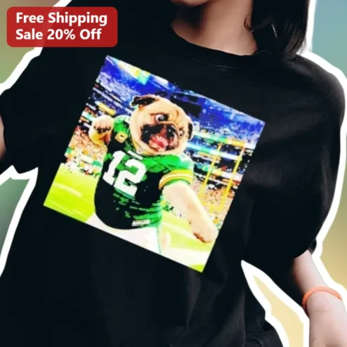 Aaron Rodgers Pug Quarterback Graphic Tee Funny NFL Packers Fan Gift