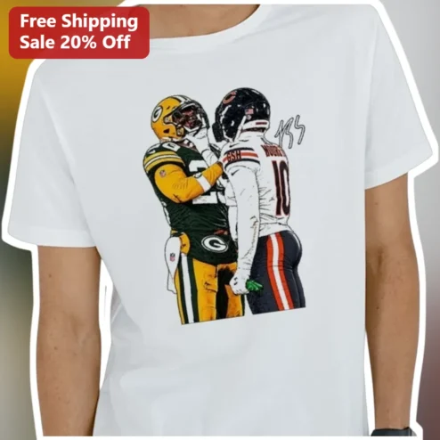 Aaron Rodgers Tee Green Bay Packers vs Chicago Bears NFL Quarterback Sketch Art Graphic T-Shirt for Men Women Fans
