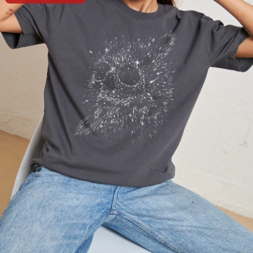 Abstract Radial Burst Black Tee Minimalist Sunburst Graphic Shirt on a hanger, ready to ship from Chicago, Illinois
