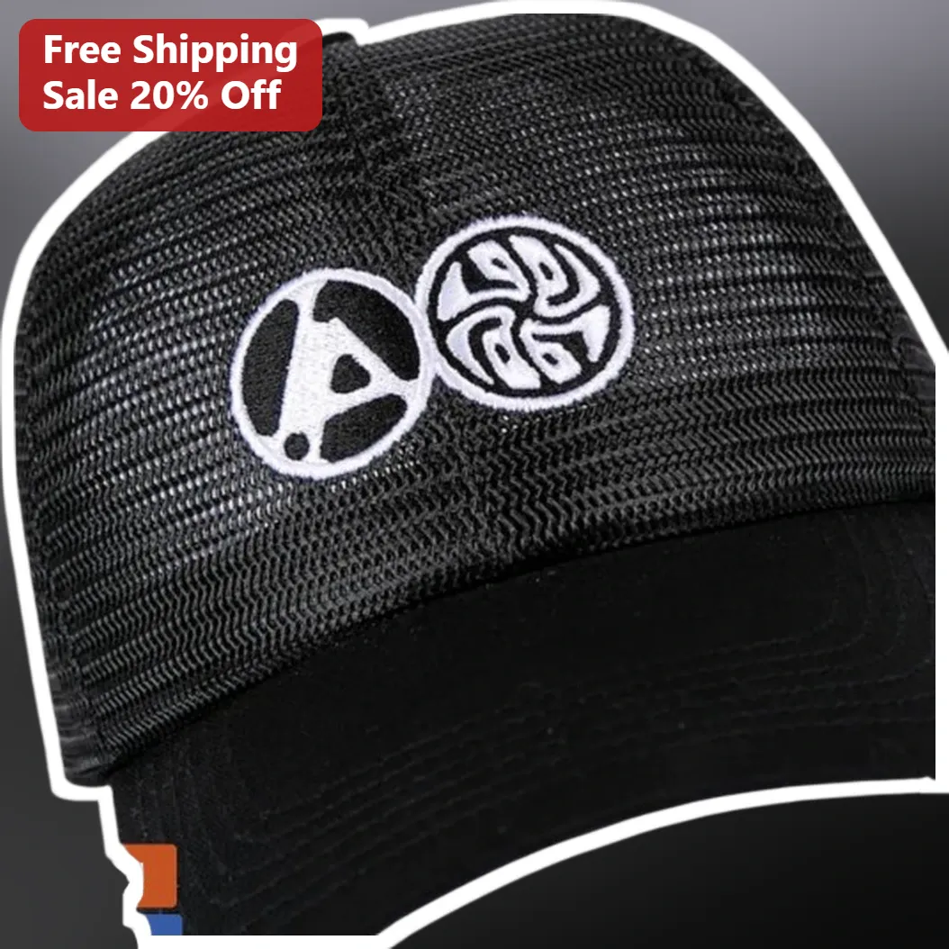 Abstract Tribal Symbols Embroidery Trucker Hat Black Mesh Streetwear Cap