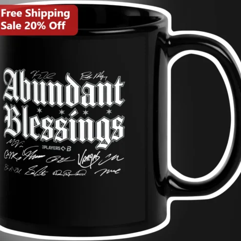 Abundant Blessings Mug Black Ceramic Gothic Typography Christian Faith Coffee Cup Gift for Women