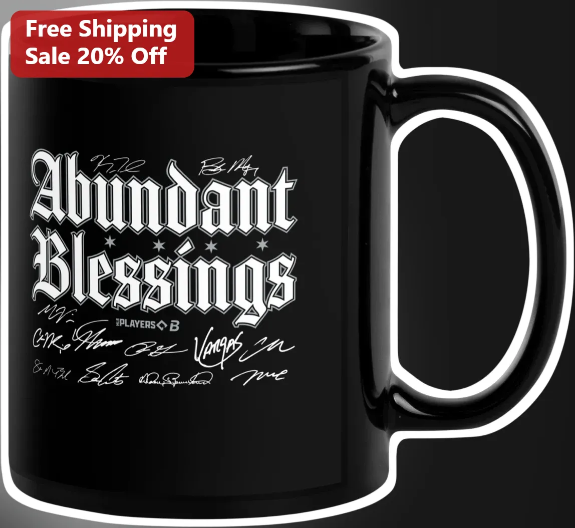 Abundant Blessings Mug Black Ceramic Gothic Typography Christian Faith Coffee Cup Gift for Women