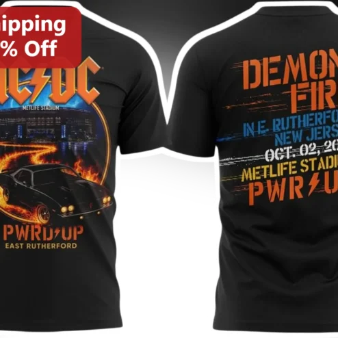 AC/DC PWR UP Tee Classic Rock Band Merch Vintage Distressed Muscle Car Design Black Cotton Shirt