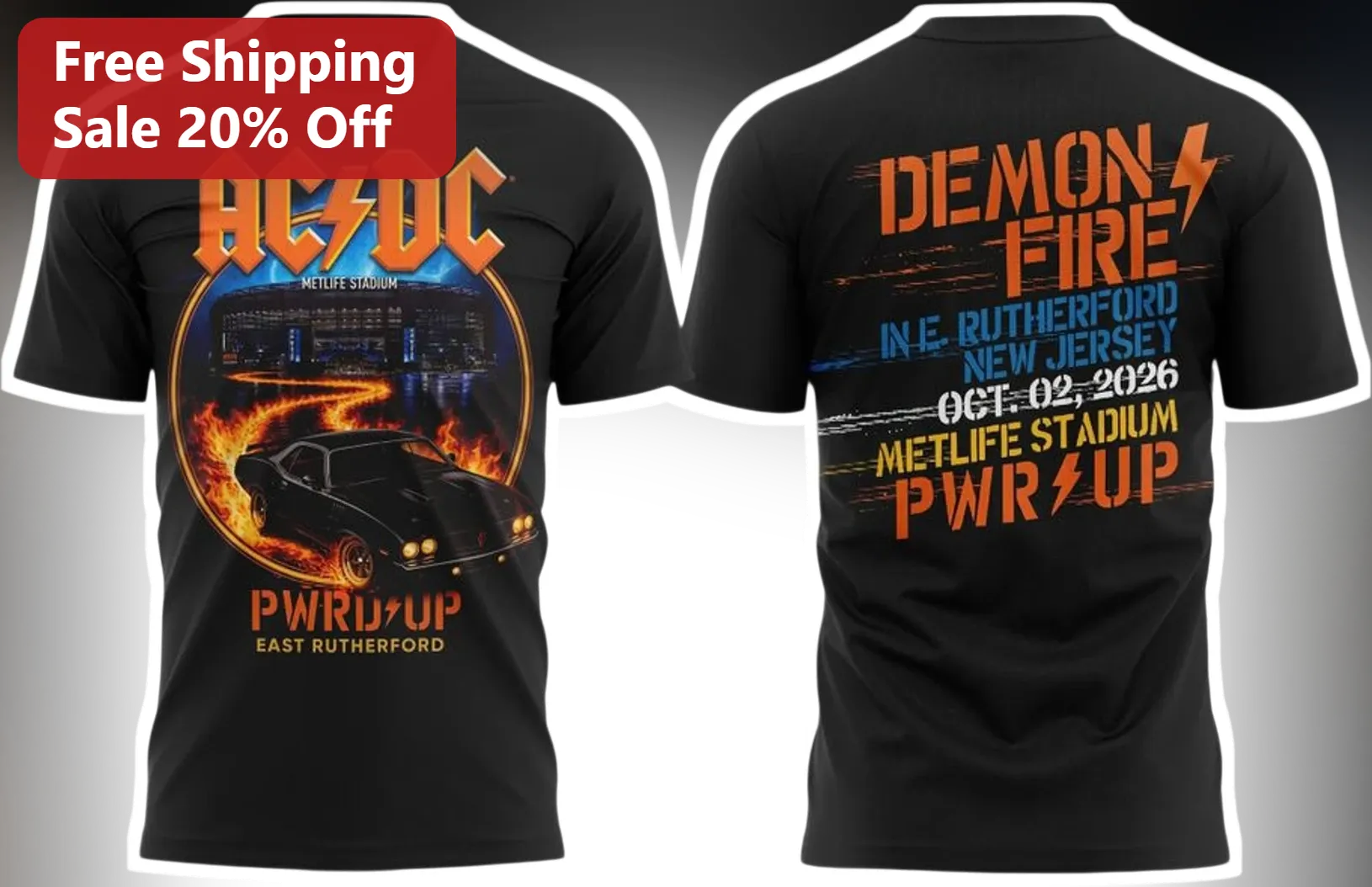 AC/DC PWR UP Tee Classic Rock Band Merch Vintage Distressed Muscle Car Design Black Cotton Shirt