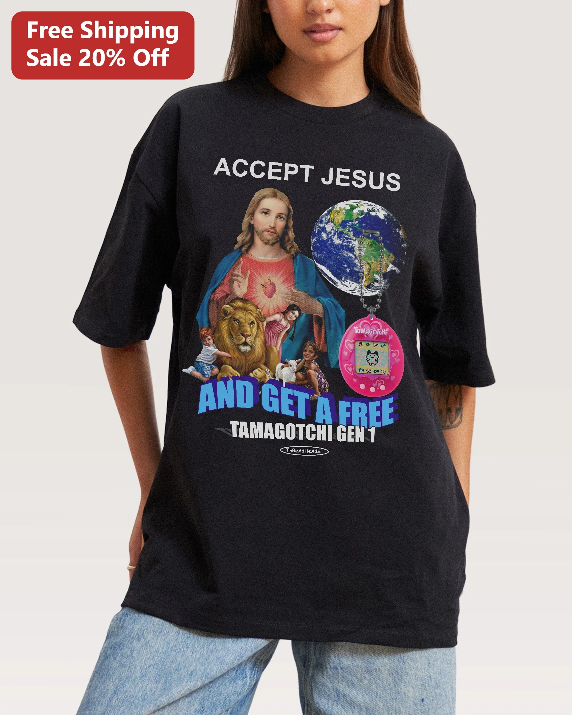 Accept Jesus And Get A Free Tamagotchi Gen 1 Christian Humor Graphic Tee