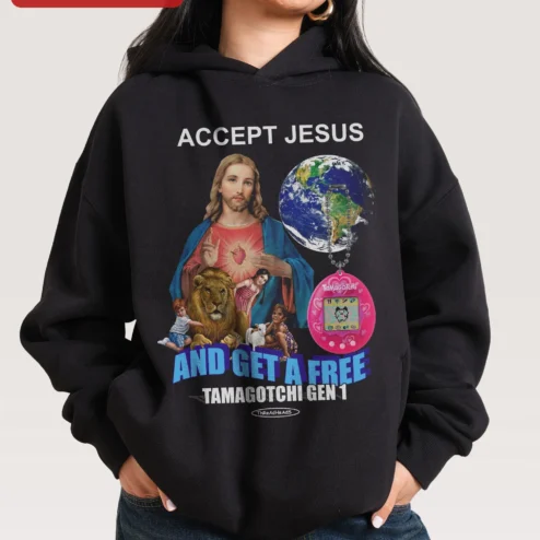 Accept Jesus and Get a Free Tamagotchi Gen 1 Hoodie Christian Meme Gift