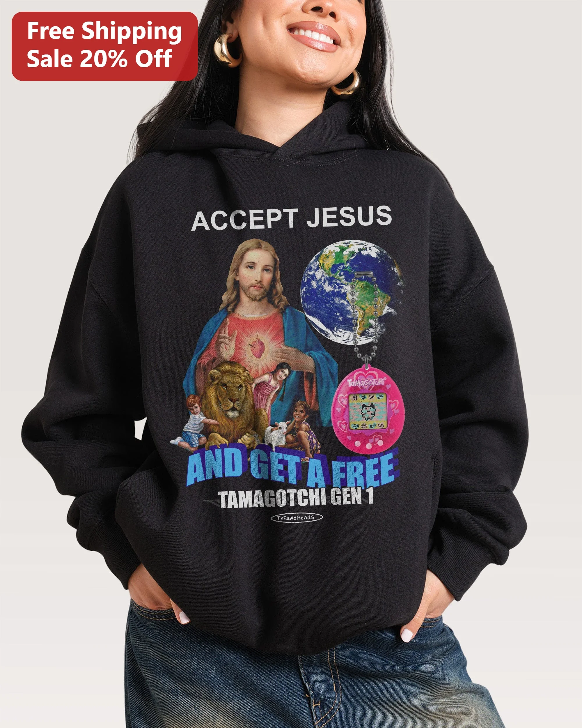 Accept Jesus and Get a Free Tamagotchi Gen 1 Hoodie Christian Meme Gift