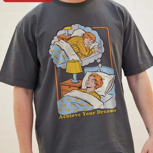 Achieve Your Dreams Tee Retro Motivational Sleep Illustration Graphic T-Shirt for Dreamers